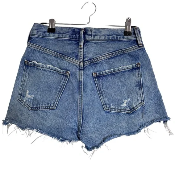 Agolde Frayed Hem High-Rise Denim Shorts - Blue Wash - Picture 4 of 8
